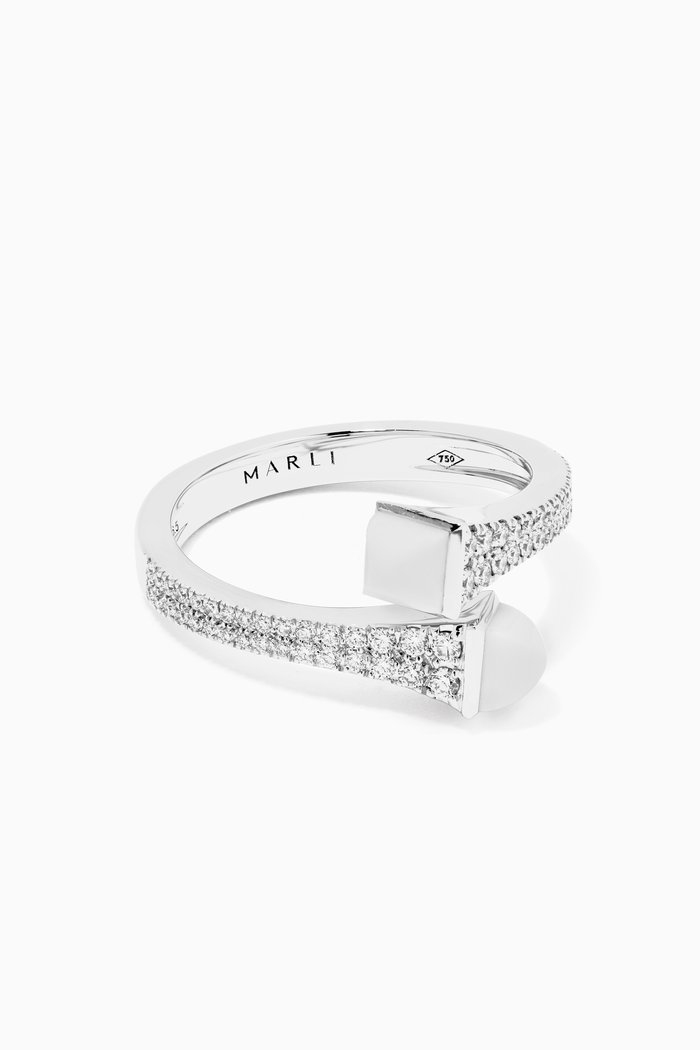 

Cleo Diamond Wrap Ring with White Agate in 18kt White Gold, Silver