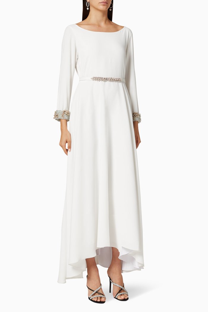 Embellished Crepe Dress, White