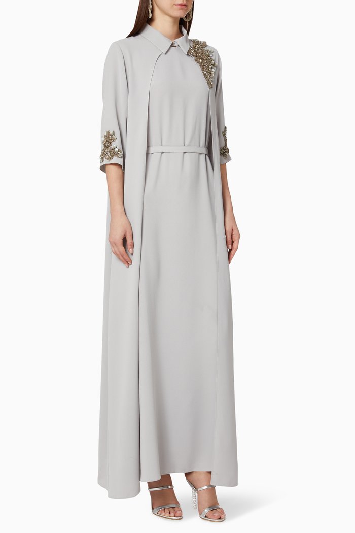 Sequin Embellished Belted Dress, Grey