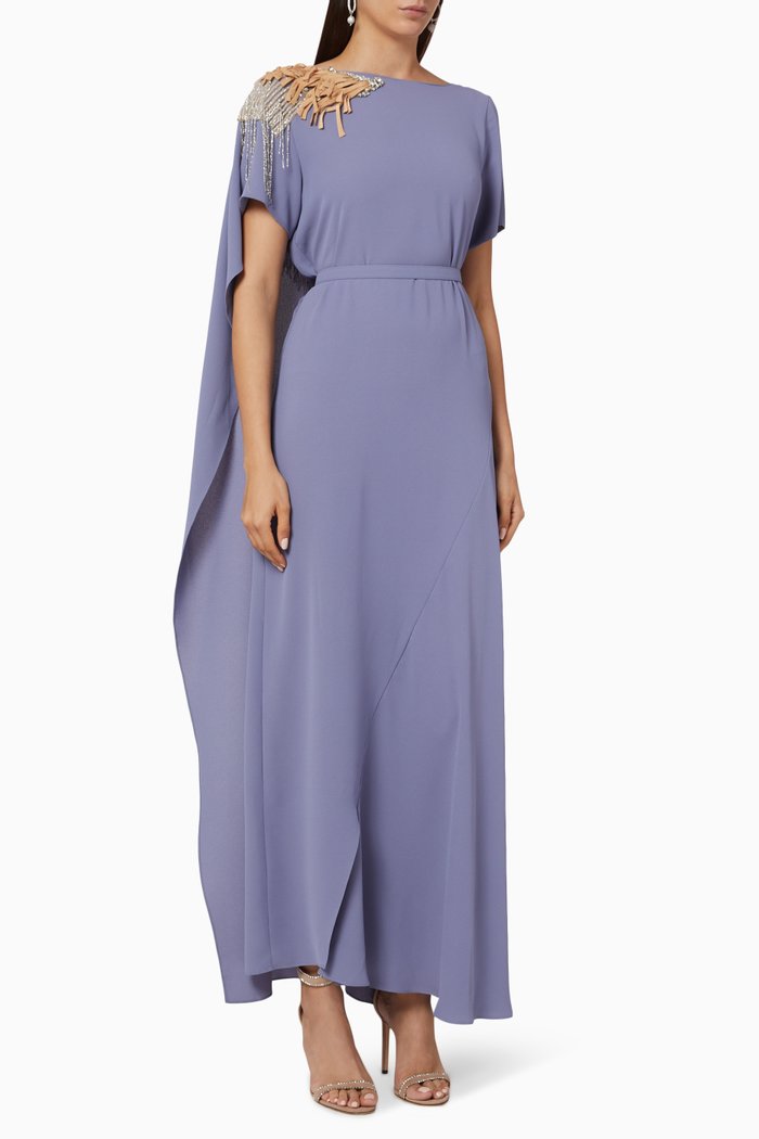 

Beaded Fringe Belted Dress, Purple