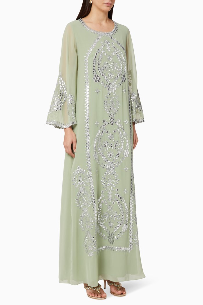 

Mirror Embellished Jalabiya, Green