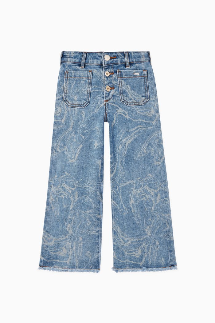 High-Waisted Marble Denim Jeans, Blue