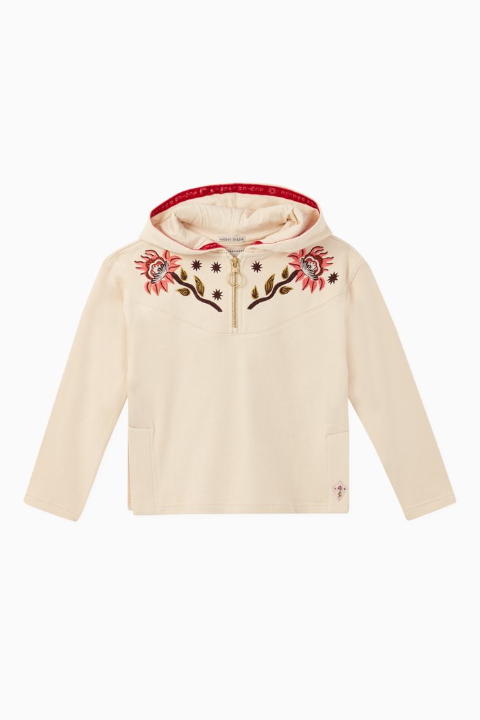 

Embroidered Cotton Hoodie, Neutral