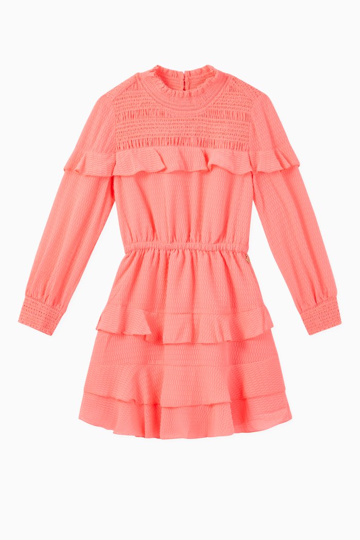 

High Neck Clip Jacquard Dress, Pink
