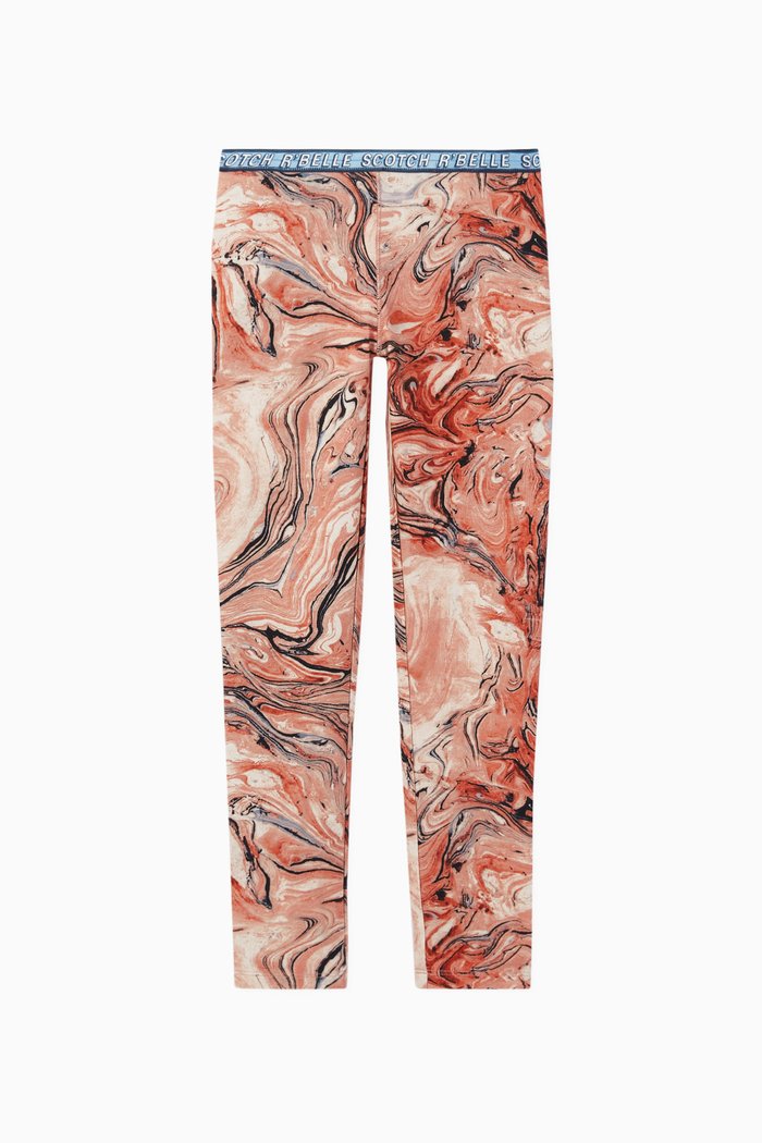 Marble Print Cotton Blend Leggings, Multicolour