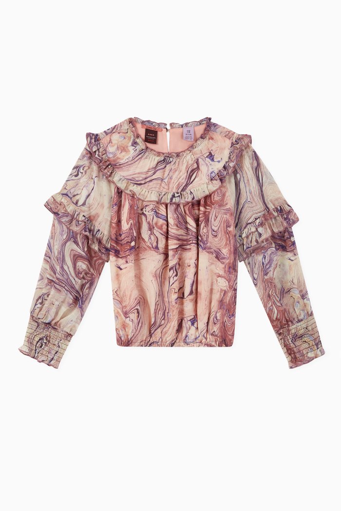

Marble Printed Ruffled Top, Multicolour