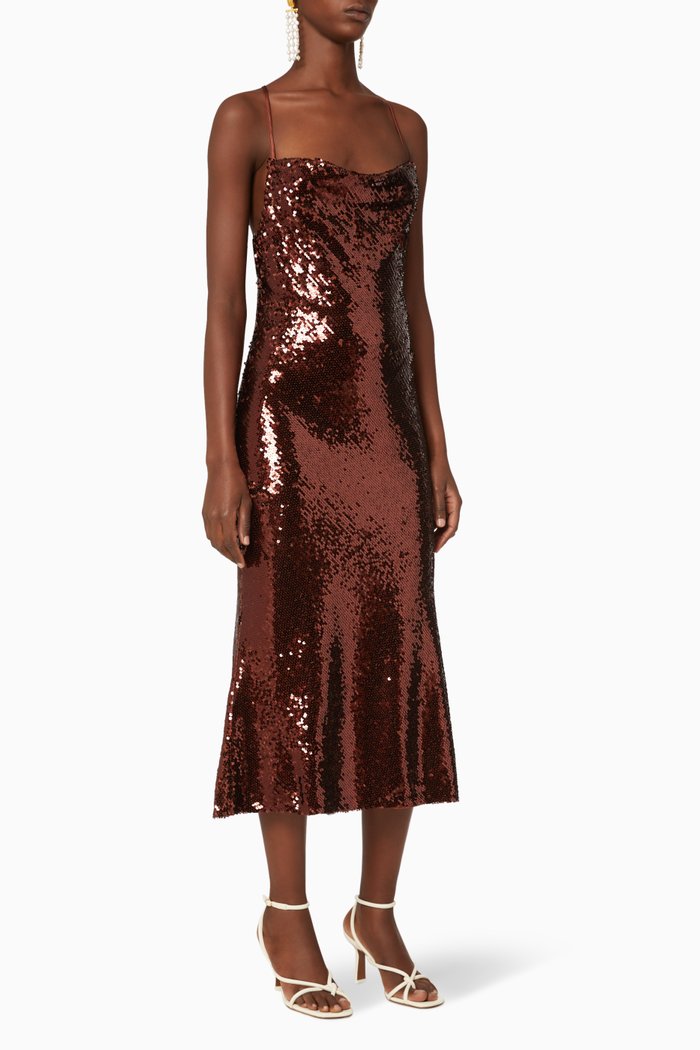 

Zaida Sequin Embellished Bias Dress, Brown