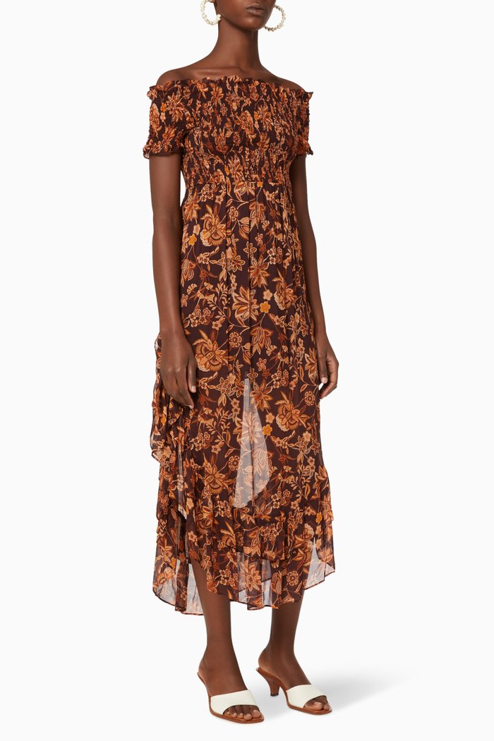 Angelita Off-The-Shoulder Viscose Dress, Brown