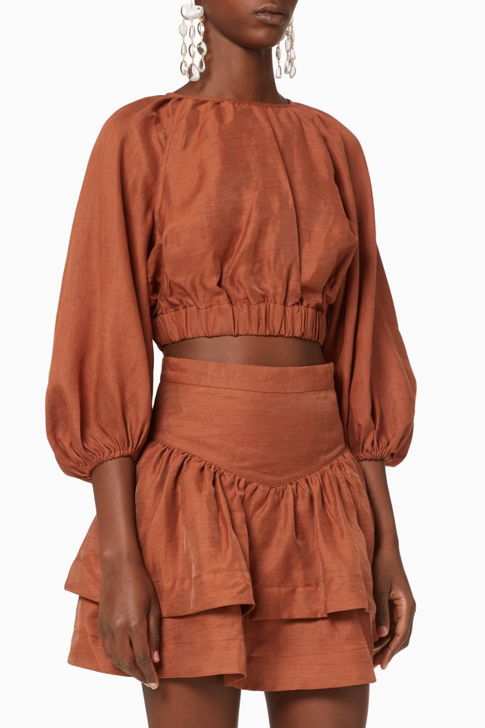 

Elsa Linen-Blend Crop Top, Brown