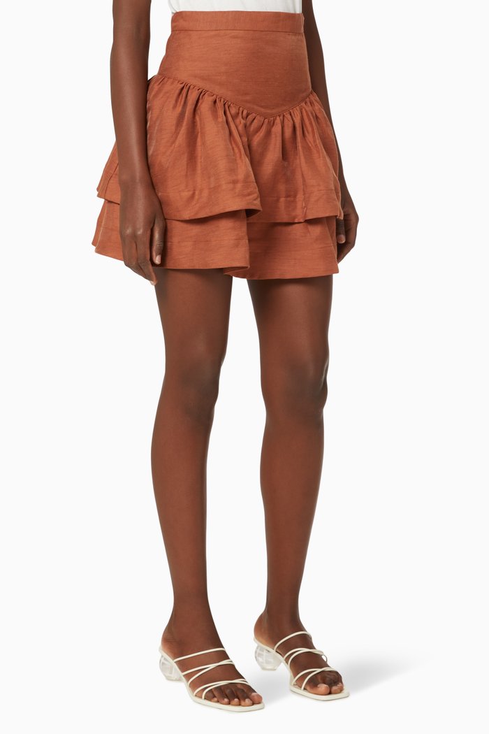 

Elsa Linen-Blend Mini Skirt, Brown