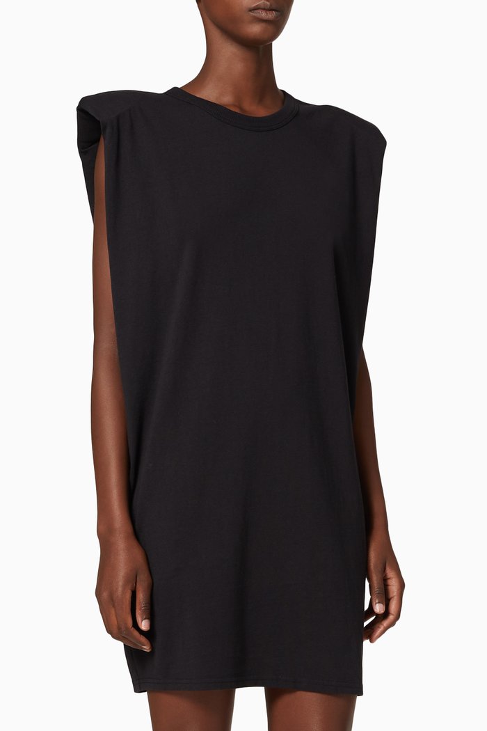 Tina Padded Shoulders Muscle Dress, Black