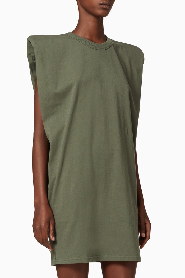 

Tina Padded Shoulders Muscle Dress, Green