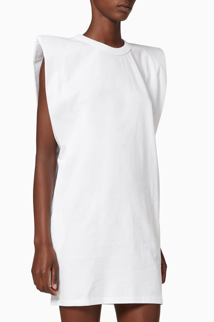 

Tina Padded Shoulders Muscle Dress, White