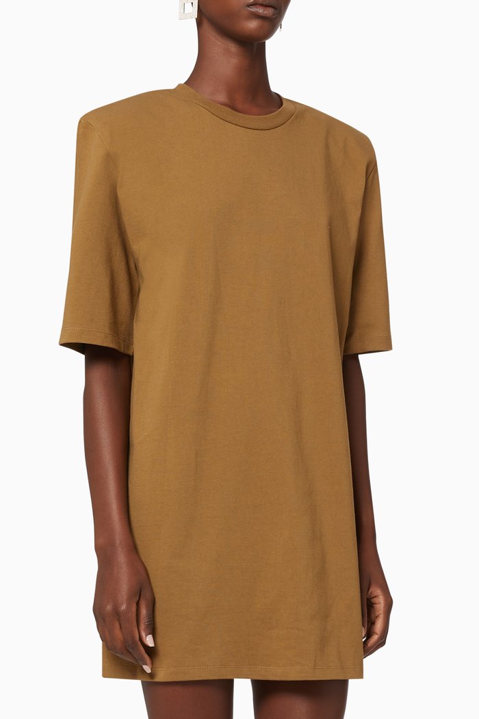 

Sean Padded Shoulder T-Shirt Dress, Brown