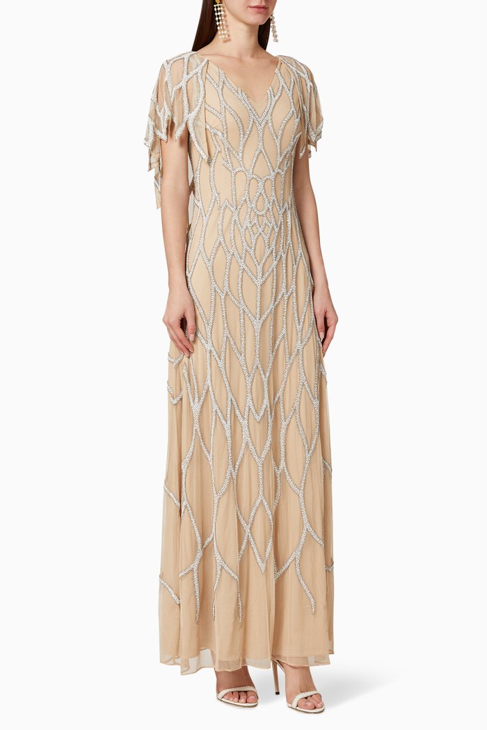 

Embellished Tulle Cape Gown, Neutral