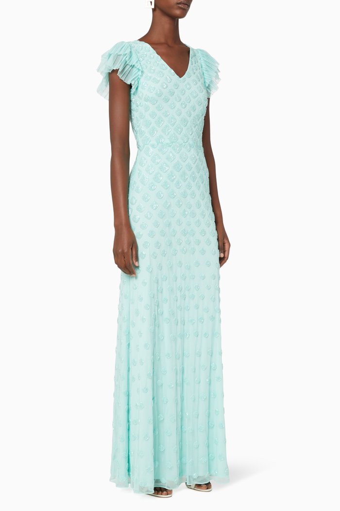 

Embellished Frill Gown, Green