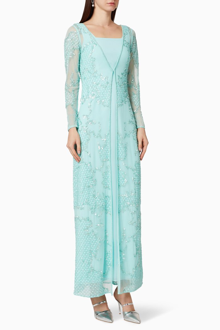 

Sequin Embellished Gown & Jacket, Green