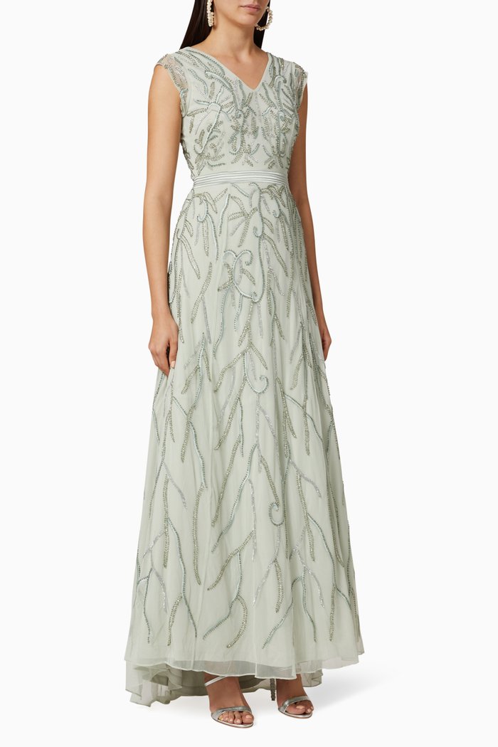 

Hand Beaded Tulle Gown, Green