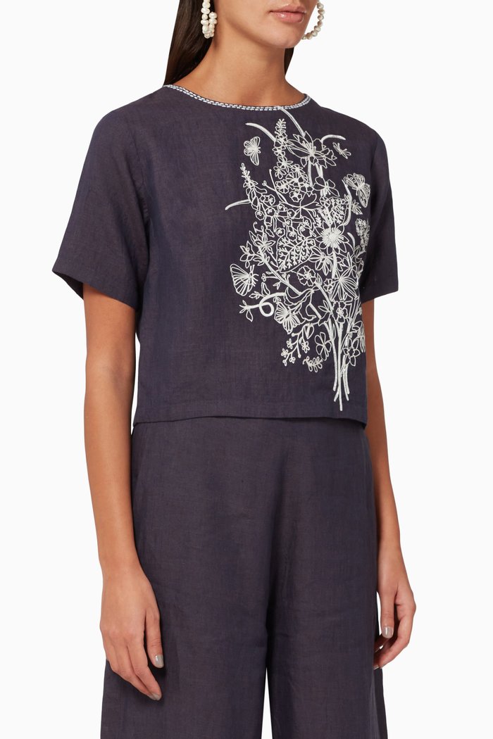 

Kamy Linen Crop Top, Purple