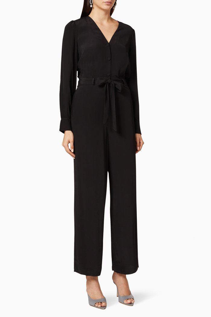 

V-neckline Belted Jumpsuit, Black