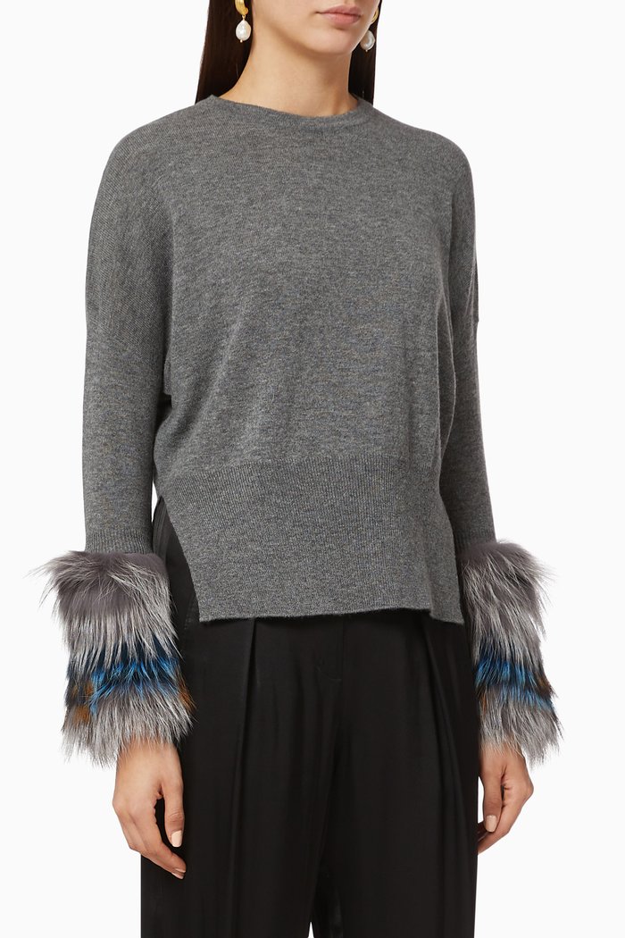 

Fur Cuff Knit Sweater, Grey
