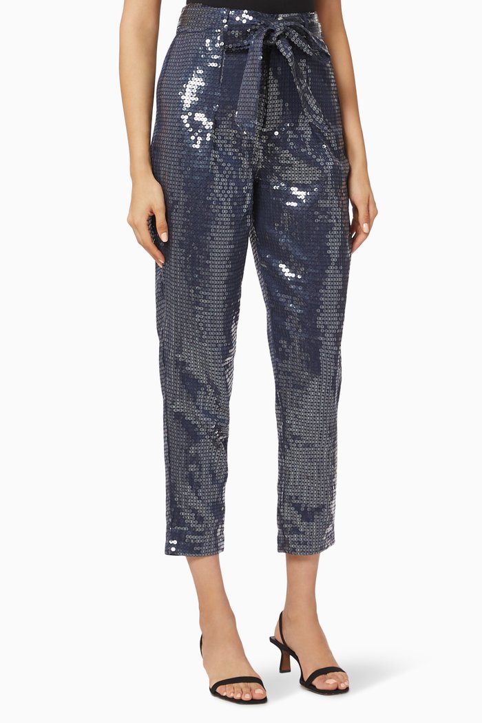 

Sequin High Waist Tapered Pants, Blue