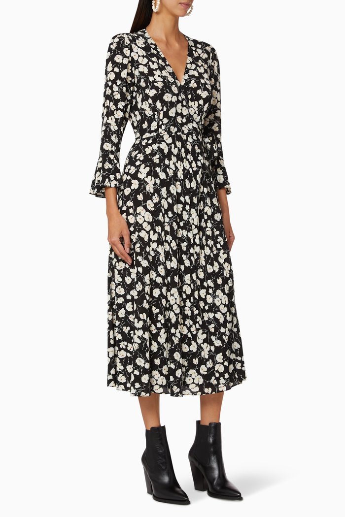

Floral Viscose Wrap Dress, Black