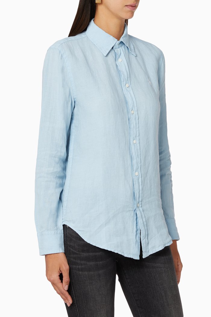 Linen Button-Down Shirt, Blue
