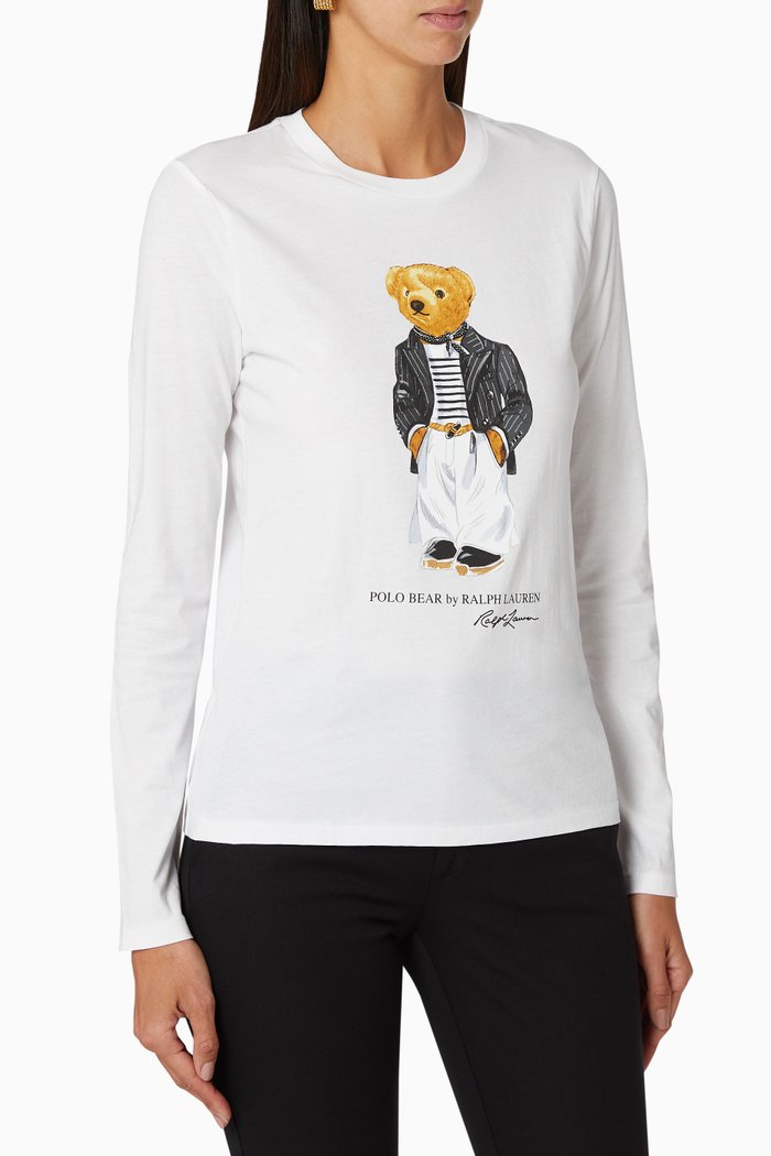

Polo Bear Cotton Crewneck Shirt, White
