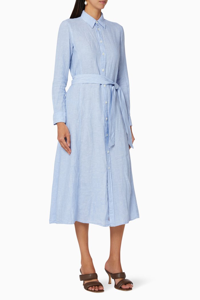 

Linen Button-Down Shirtdress, Blue