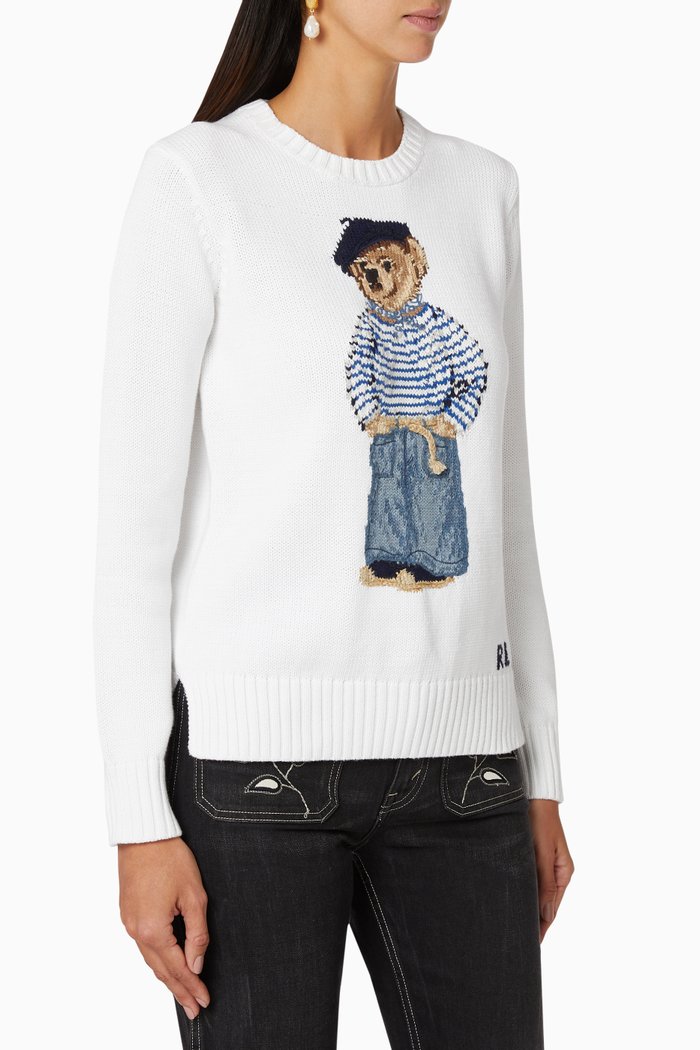 

Polo Bear Cotton-Linen Knit Jumper, White