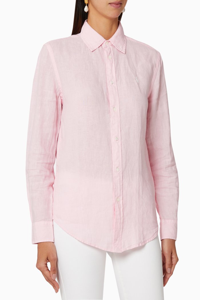 

Linen Button-Down Shirt, Pink