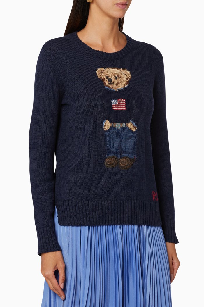 

Flag Bear Cotton-Linen Knit Jumper, Blue