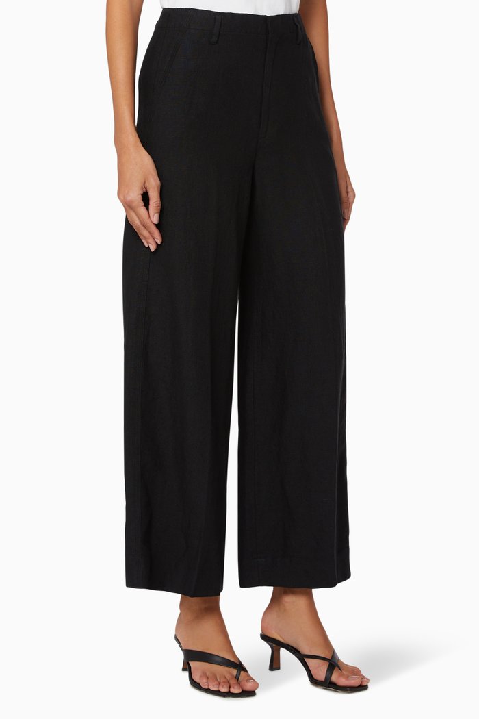 

Linen Wide-Leg Pants, Black