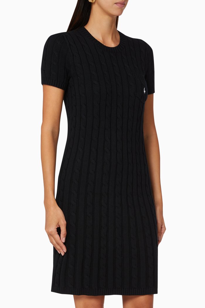 Cable-Knit Cotton Dress, Black