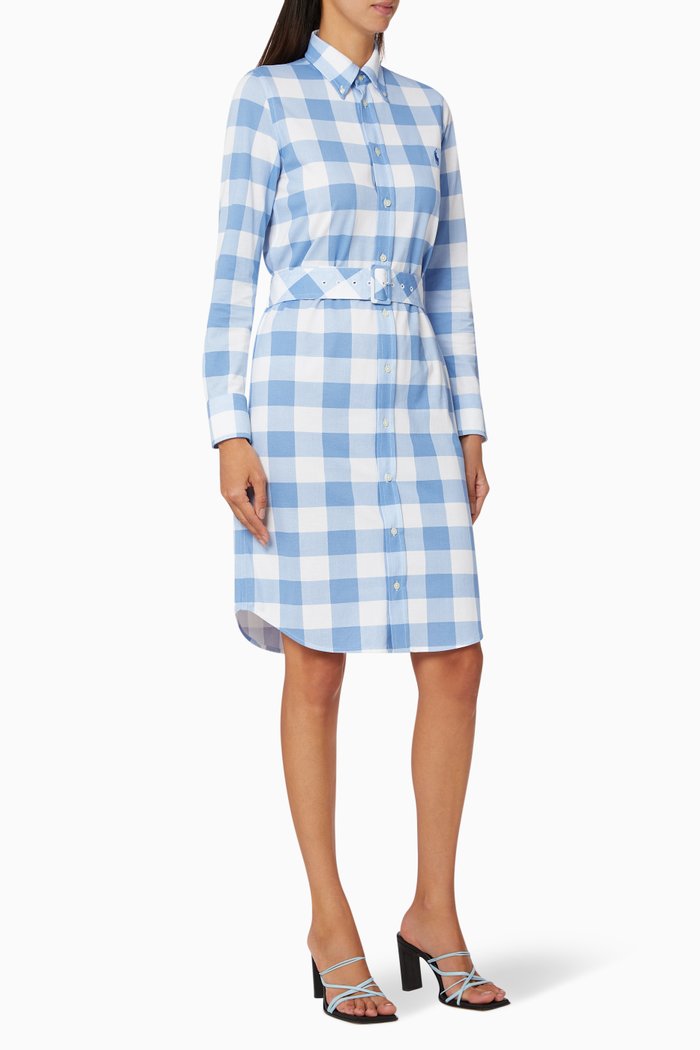 

Gingham Cotton Piqué Shirtdress, White