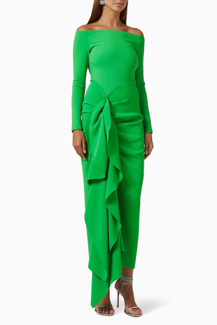 

Lotus Ruffle Knot Midaxi Dress, Green