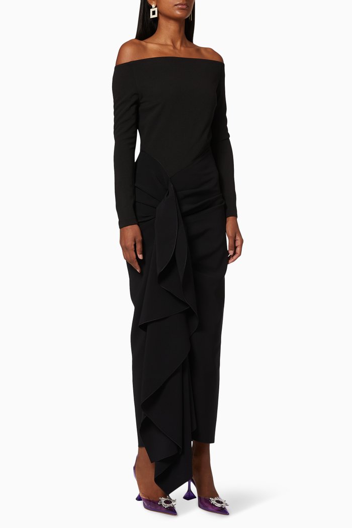

Lotus Ruffle Knot Midaxi Dress, Black