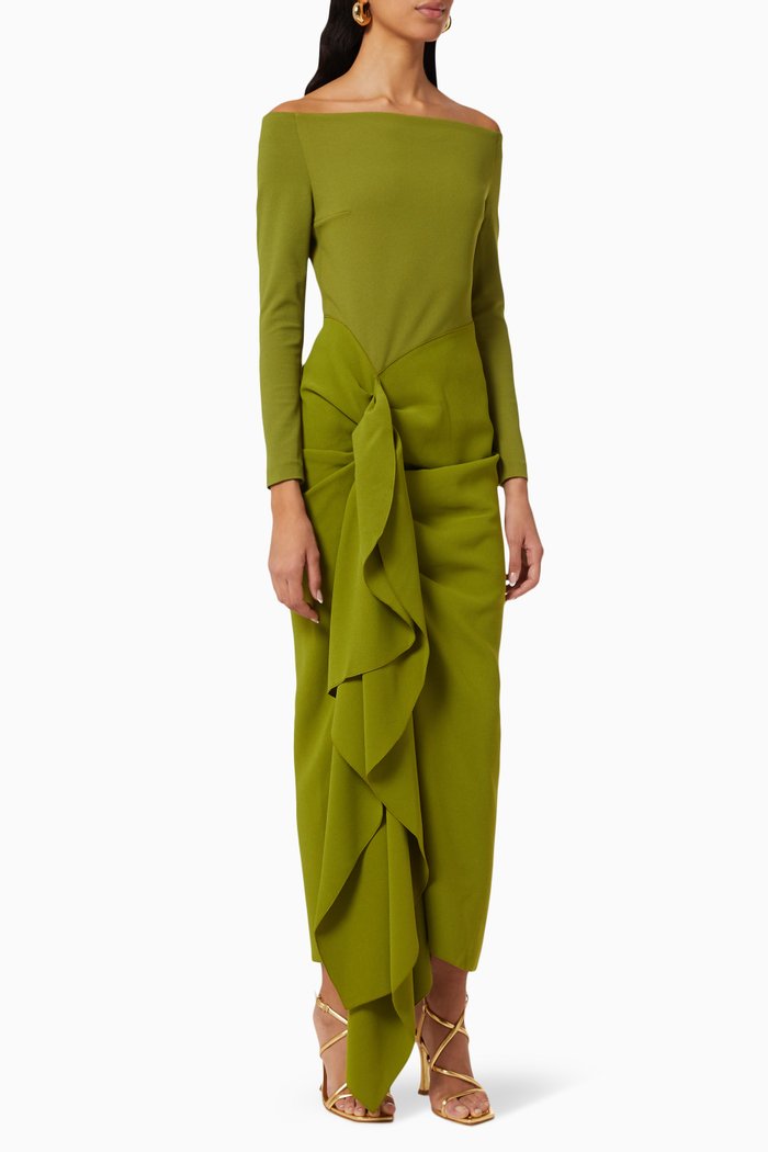 

Lotus Ruffle Knot Midaxi Dress, Green