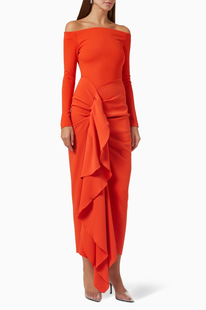 

Lotus Ruffle Knot Midaxi Dress, Orange