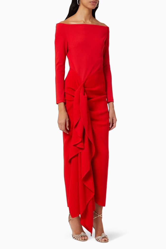 

Lotus Ruffle Knot Midaxi Dress, Red