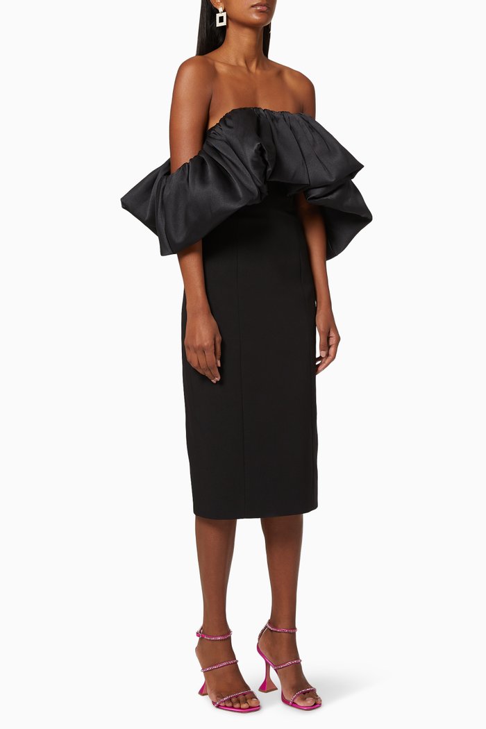 

Raina Off-the-Shoulder Midi Dress, Black