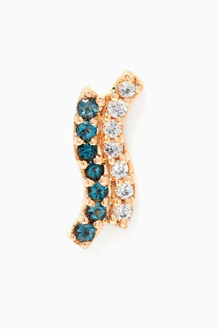 Double Wave Blue Topaz Single Stud in 14kt Yellow Gold
