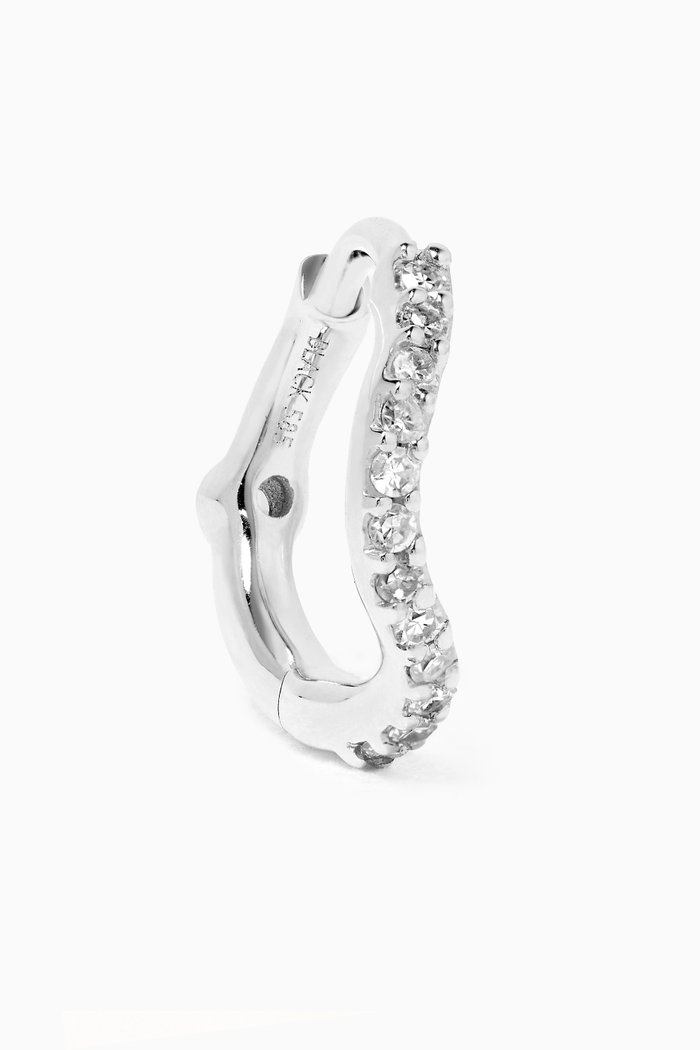 Wave Diamond Single Huggie in 14kt White Gold, Silver