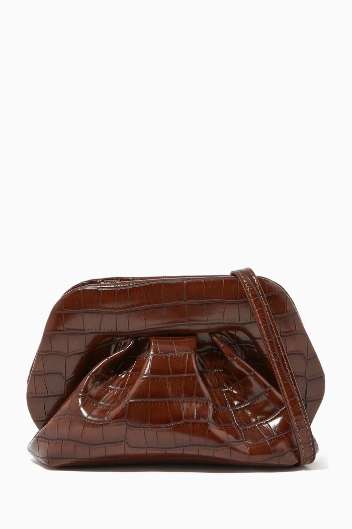 Gea Mini Pouch in Croc Vegan Leather, Brown