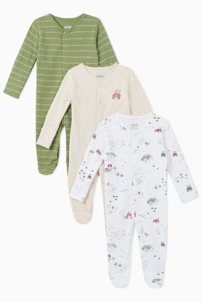 

Tractor Cotton Sleepsuit, Set of 3, Multicolour