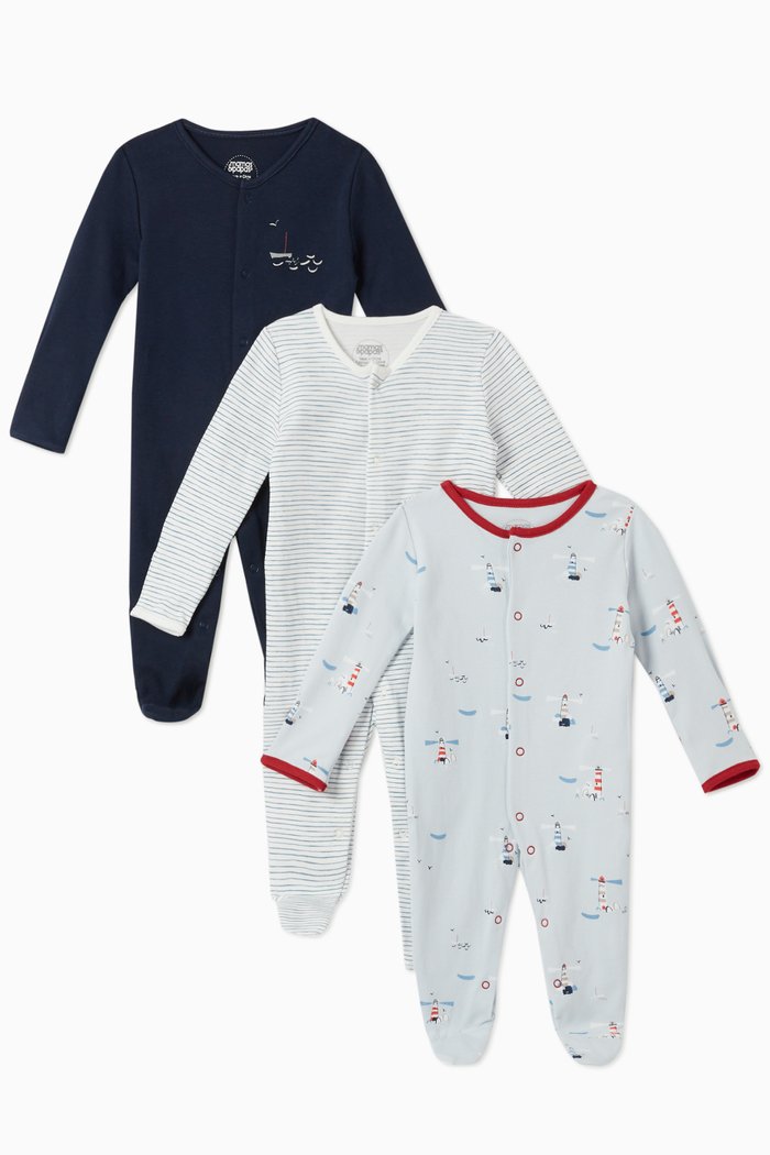 

Lighthouse Cotton Sleepsuit, Set of 3, Multicolour