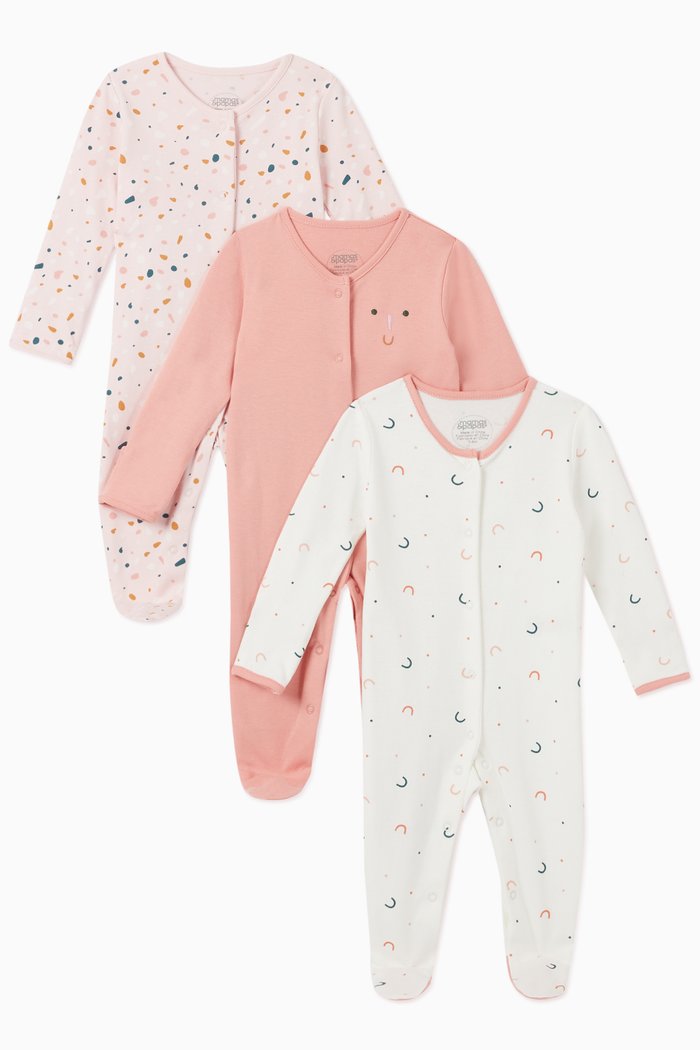 

Geo Cotton Sleepsuit, Set of 3, Multicolour