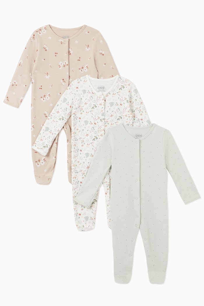 

Ditsy Cotton Sleepsuit, Set of 3, Multicolour