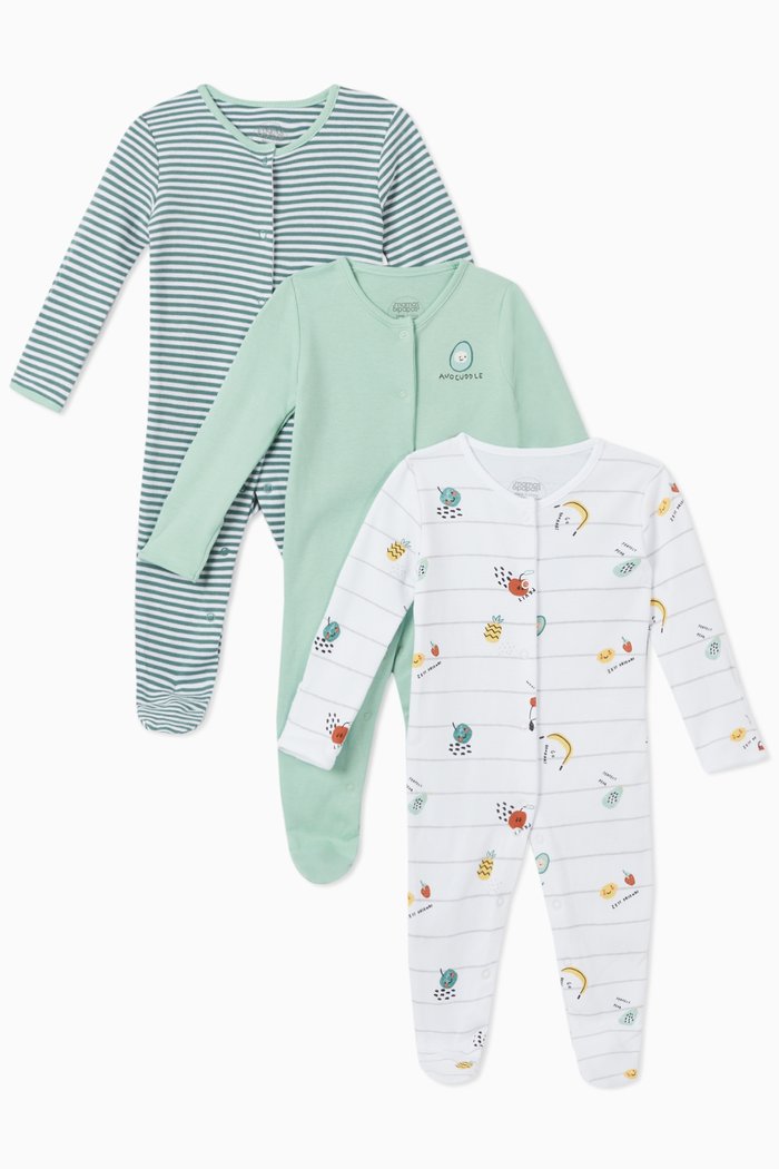 

Fruit Cotton Sleepsuit, Set of 3, Multicolour